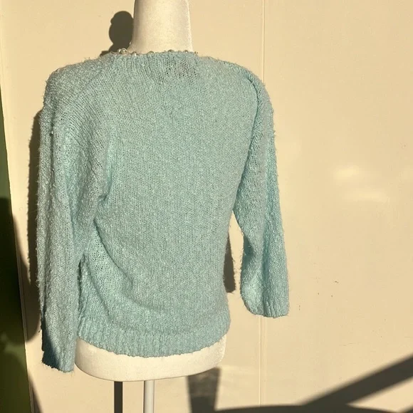 Vintage 80s 90s Pastel Floral Bouclé Knit Sweater - Picture 5 of 6